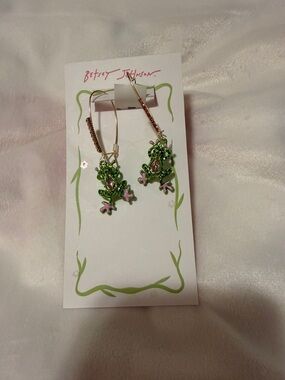 Betsey Johnson Green and Pink Frog Dangle Earrings